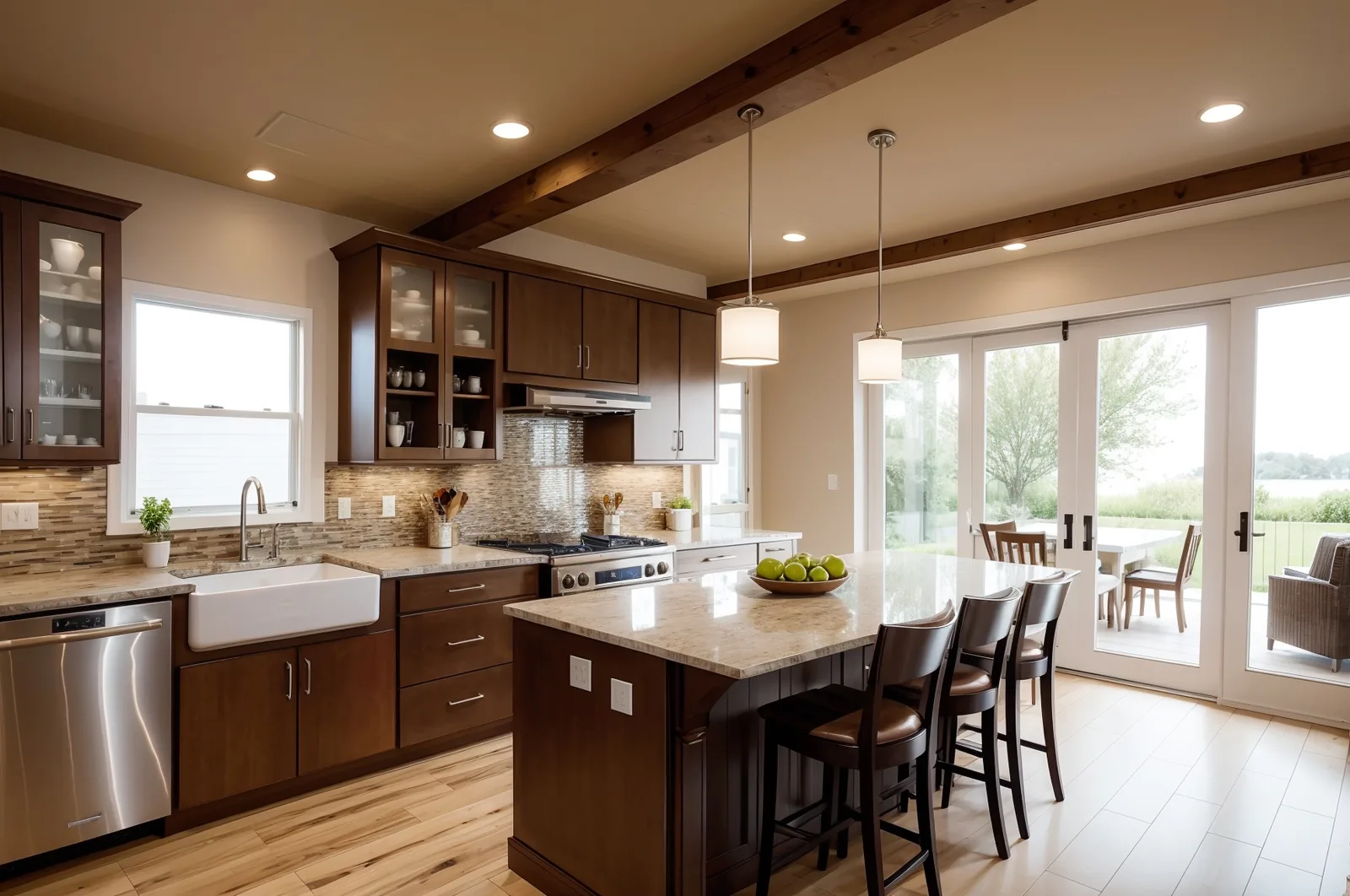 Kitchen with dark wood cabinets and an island