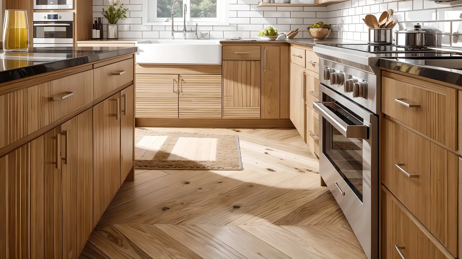 Kitchen with wood cabinets
