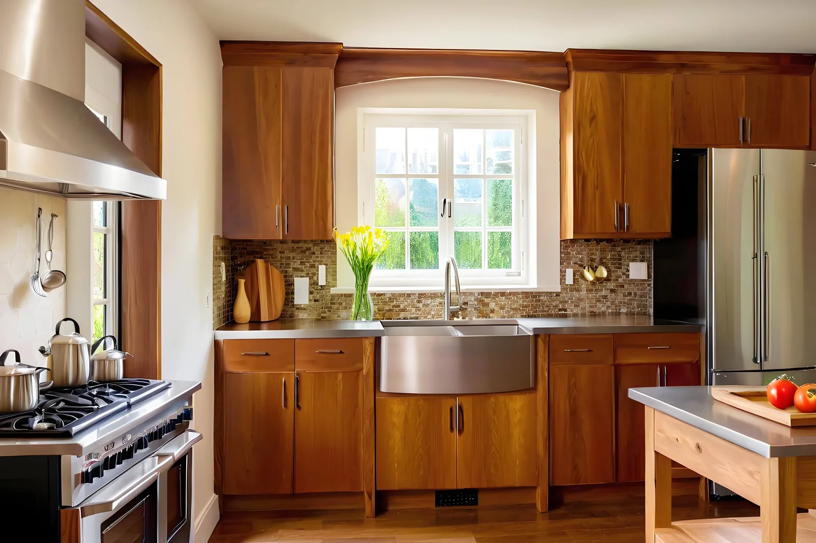 Kitchen with wood cabinets
