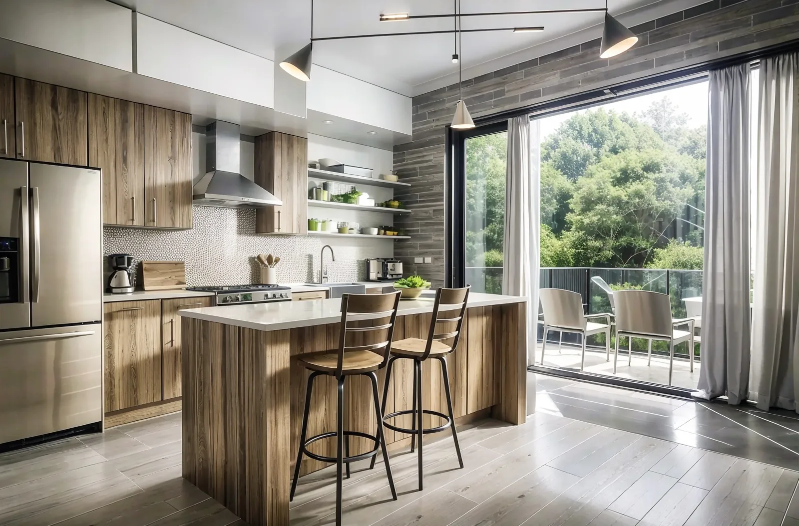 Kitchen with wood cabinets and an island