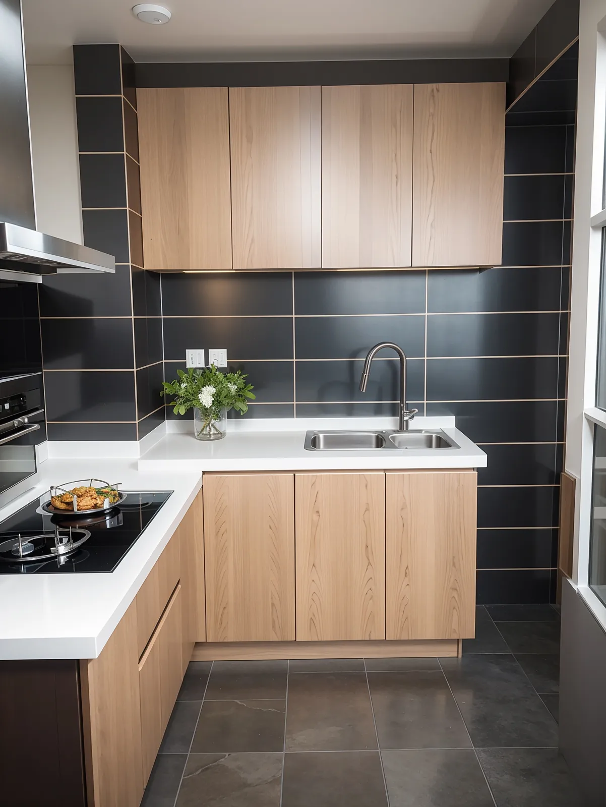 Kitchen with light wood cabinets