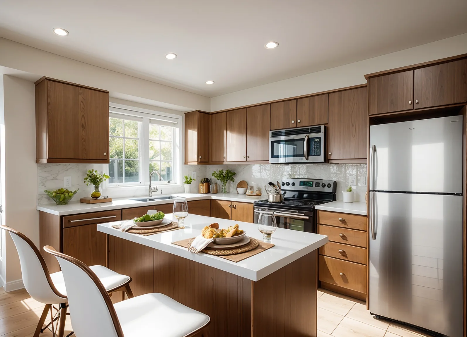 Kitchen with wood cabinets and an island